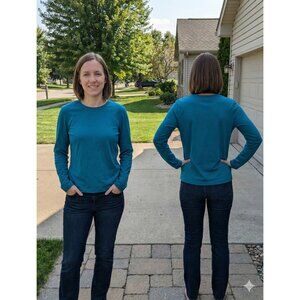 L.L. Bean Women's XS Petite Teal Long Sleeve 100% Cotton Crew Neck T-Shirt